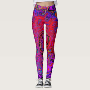 Trippy Red and Purple Abstract Retro Liquid Swirl Leggings