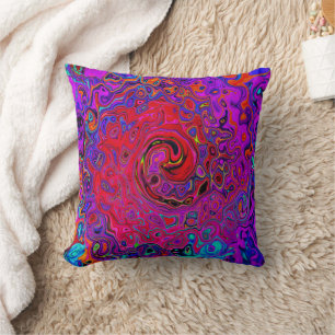Trippy Red and Purple Abstract Retro Liquid Swirl Throw Pillow