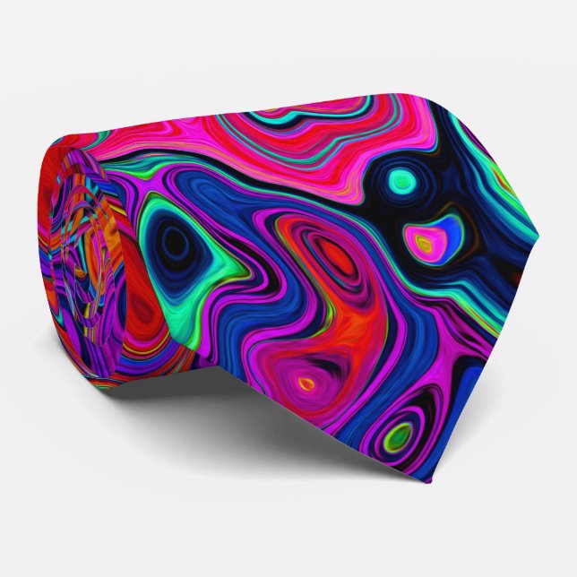 Trippy Red and Purple Abstract Retro Liquid Swirl Tie (Rolled)