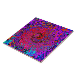 Trippy Red and Purple Abstract Retro Liquid Swirl Tile