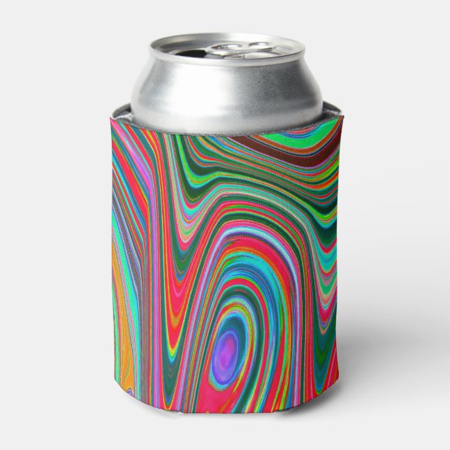 Trippy Red, Green and Blue Abstract Groovy Art Can Cooler (Can Front)