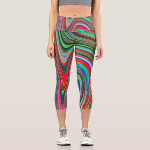 Trippy Red, Green and Blue Abstract Groovy Art Capri Leggings