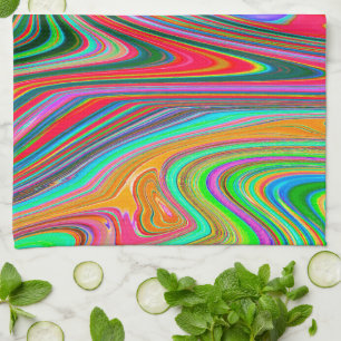 Trippy Red, Green and Blue Abstract Groovy Art Kitchen Towel