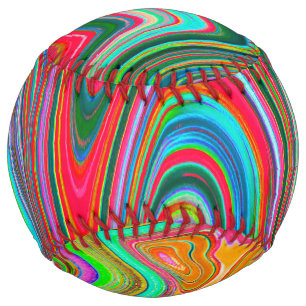 Trippy Red, Green and Blue Abstract Groovy Art Softball