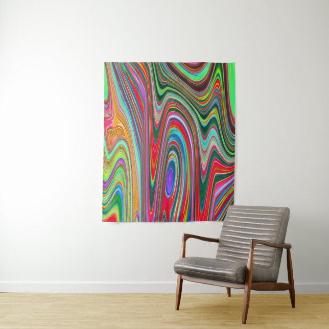 Trippy Red, Green and Blue Abstract Groovy Art Tapestry (In Situ)
