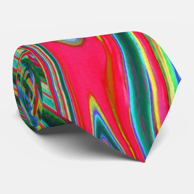 Trippy Red, Green and Blue Abstract Groovy Art Tie (Rolled)