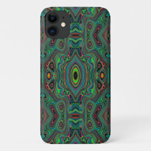 Trippy Retro Black and Lime Green Abstract Pattern iPhone 11 Case