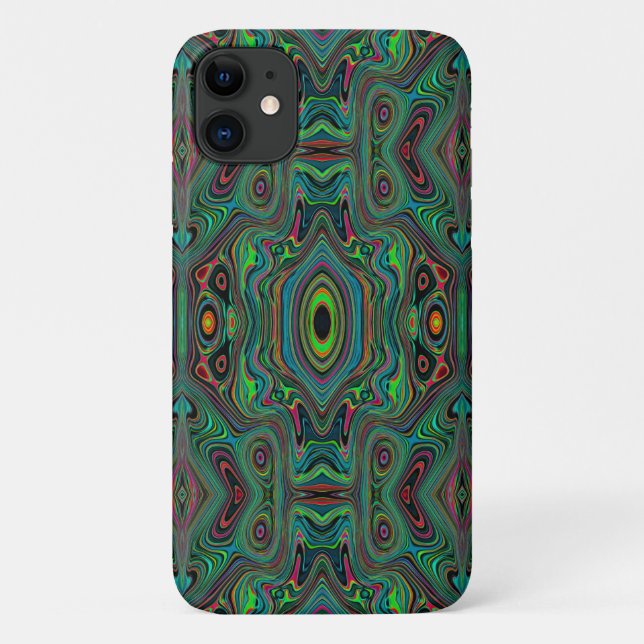 Trippy Retro Black and Lime Green Abstract Pattern Case-Mate iPhone Case (Back)