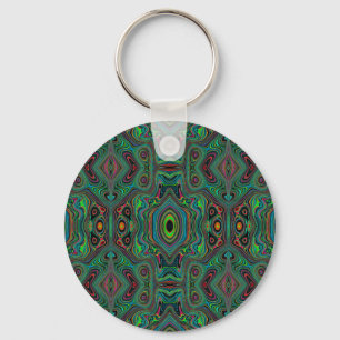 Trippy Retro Black and Lime Green Abstract Pattern Keychain
