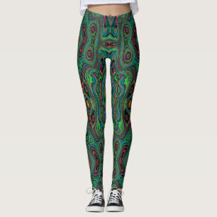 Trippy Retro Black and Lime Green Abstract Pattern Leggings