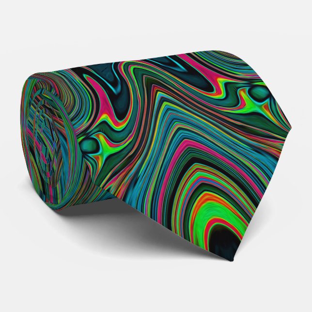 Trippy Retro Black and Lime Green Abstract Pattern Tie (Rolled)