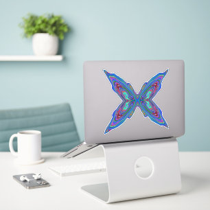Trippy Retro Blue and Red Abstract Butterfly