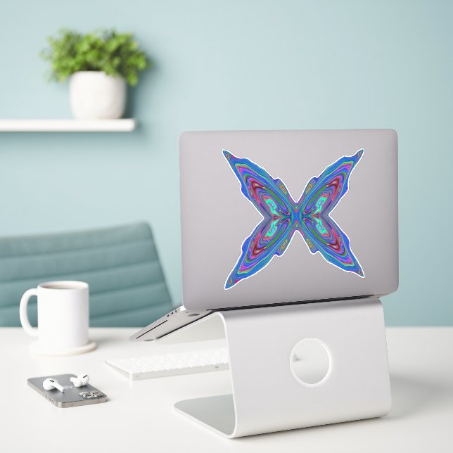 Trippy Retro Blue and Red Abstract Butterfly (Laptop On Desk)
