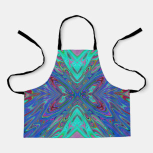 Trippy Retro Blue and Red Abstract Butterfly Apron