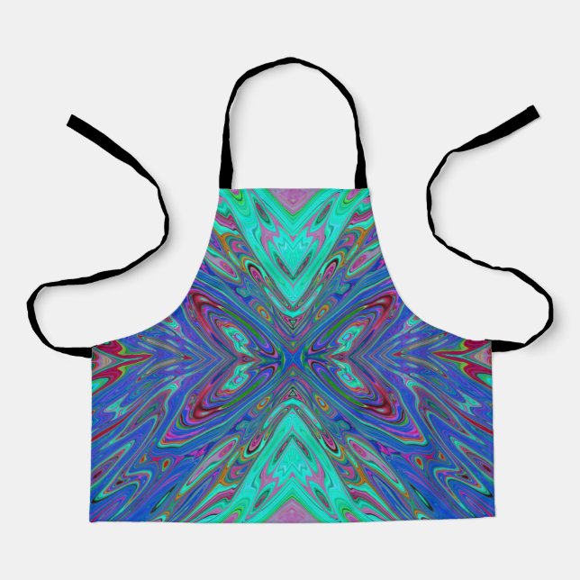 Trippy Retro Blue and Red Abstract Butterfly Apron (Front)