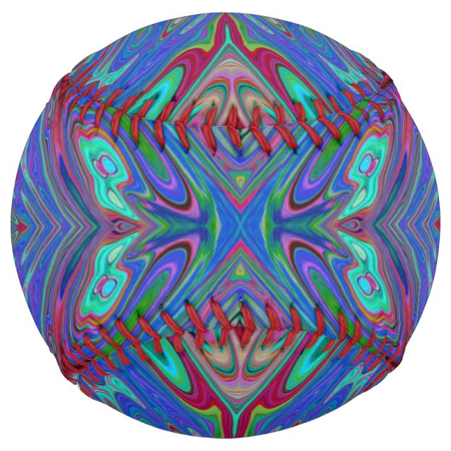 Trippy Retro Blue and Red Abstract Butterfly Softball (Front)