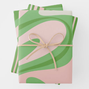 Trippy Retro Boho Abstract Patterns Green and Pink Wrapping Paper Sheet