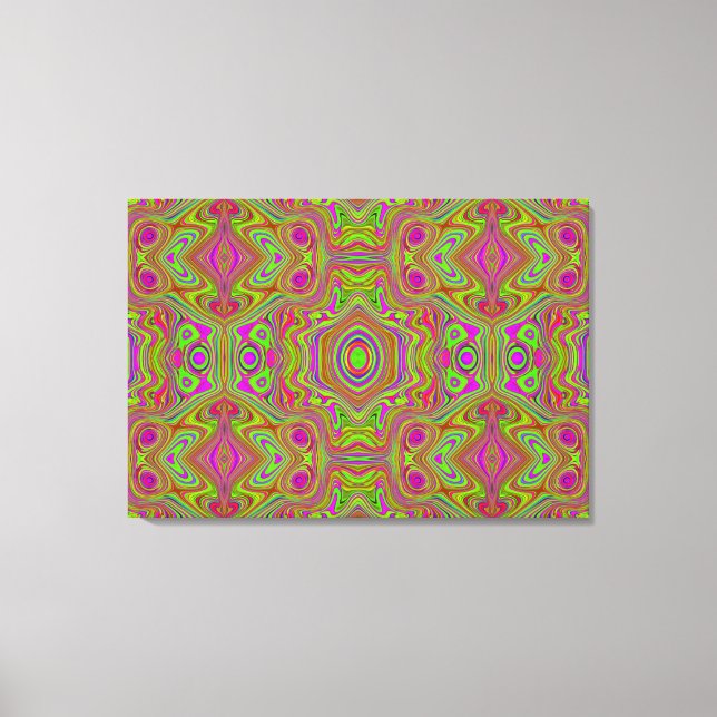 Trippy Retro Chartreuse Magenta Abstract Pattern Canvas Print (Front)
