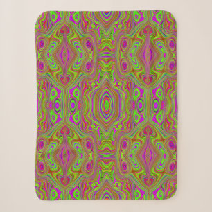 Trippy Retro Chartreuse Magenta Abstract Pattern Sherpa Blanket