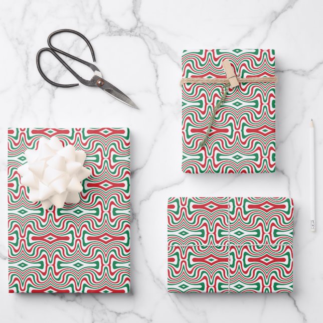Trippy Retro Groovy Squiggly Christmas Pattern Wrapping Paper Sheet (Front)
