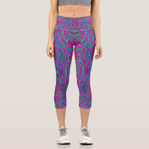 Trippy Retro Magenta, Blue and Green Abstract Capri Leggings