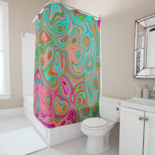 Trippy Retro Orange and Aqua Groovy Abstract Art