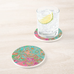 Trippy Retro Orange and Aqua Groovy Abstract Art Coaster