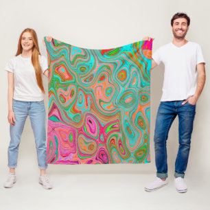Trippy Retro Orange and Aqua Groovy Abstract Art Fleece Blanket