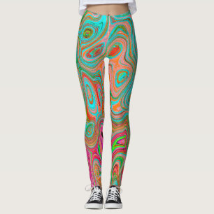 Trippy Retro Orange and Aqua Groovy Abstract Art Leggings