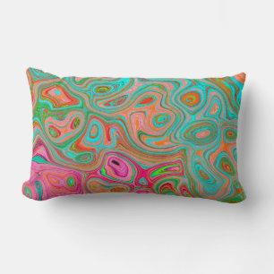 Trippy Retro Orange and Aqua Groovy Abstract Art Lumbar Pillow
