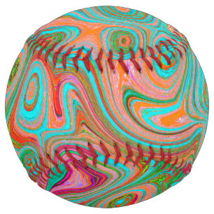 Trippy Retro Orange and Aqua Groovy Abstract Art Softball