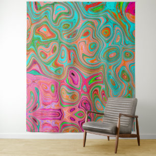 Trippy Retro Orange and Aqua Groovy Abstract Art Tapestry