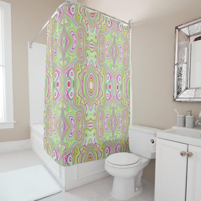 Trippy Retro Pink and Lime Green Abstract Pattern (In Situ)