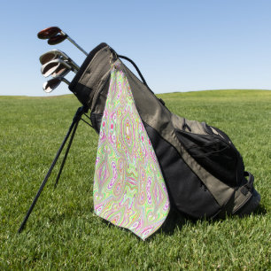 Trippy Retro Pink and Lime Green Abstract Pattern Golf Towel