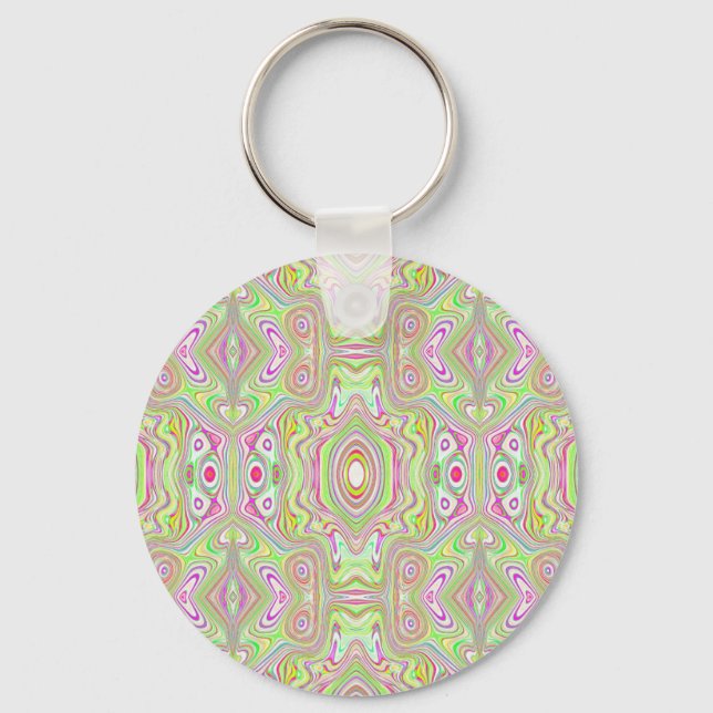 Trippy Retro Pink and Lime Green Abstract Pattern Keychain (Front)