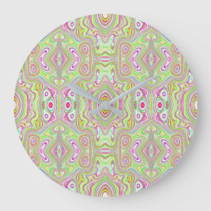 Trippy Retro Pink and Lime Green Abstract Pattern Large Clock