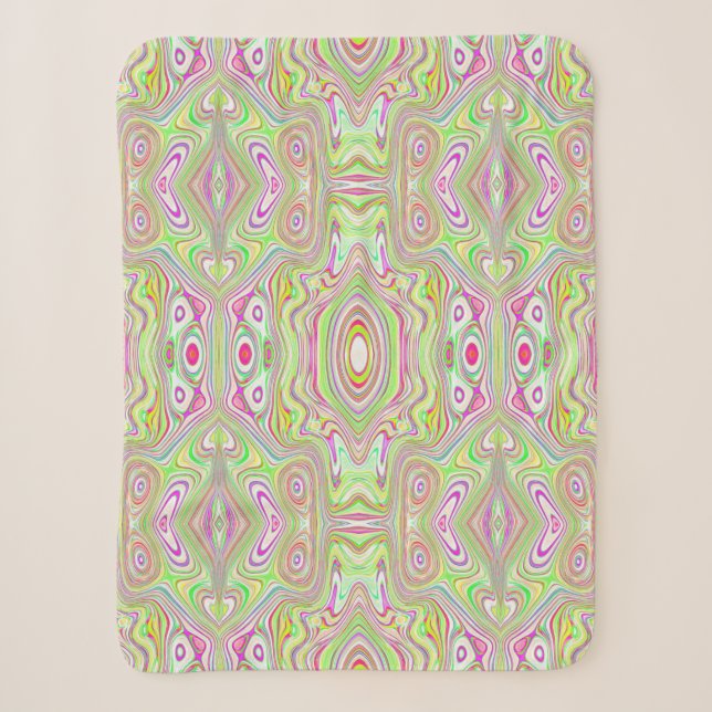 Trippy Retro Pink and Lime Green Abstract Pattern Sherpa Blanket (Front)