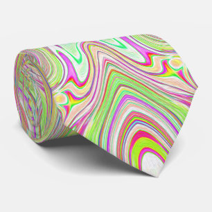 Trippy Retro Pink and Lime Green Abstract Pattern Tie