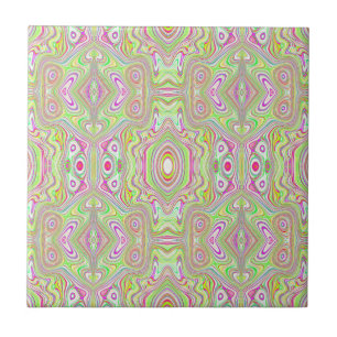 Trippy Retro Pink and Lime Green Abstract Pattern Tile