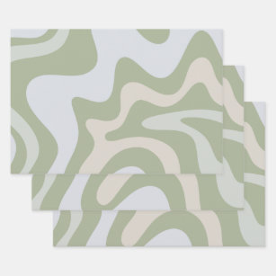 Trippy Retro Sage Green Swirls Abstract Pattern Wrapping Paper Sheet