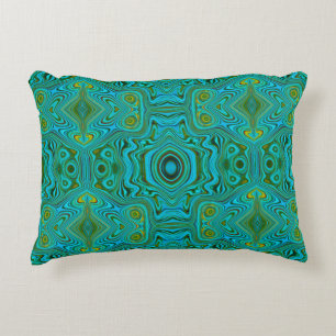 Trippy Retro Turquoise Chartreuse Abstract Pattern Accent Pillow