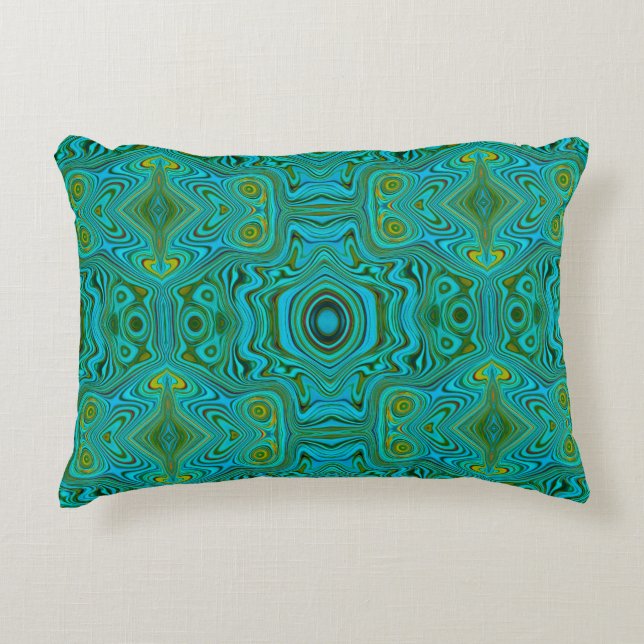 Trippy Retro Turquoise Chartreuse Abstract Pattern Accent Pillow (Front)