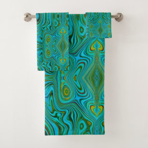 Trippy Retro Turquoise Chartreuse Abstract Pattern Bath Towel Set