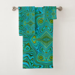 Trippy Retro Turquoise Chartreuse Abstract Pattern Bath Towel Set