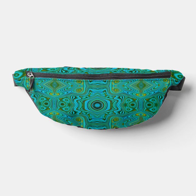 Trippy Retro Turquoise Chartreuse Abstract Pattern Fanny Pack (Lay Down)