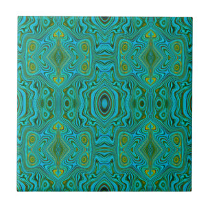 Trippy Retro Turquoise Chartreuse Abstract Pattern Tile