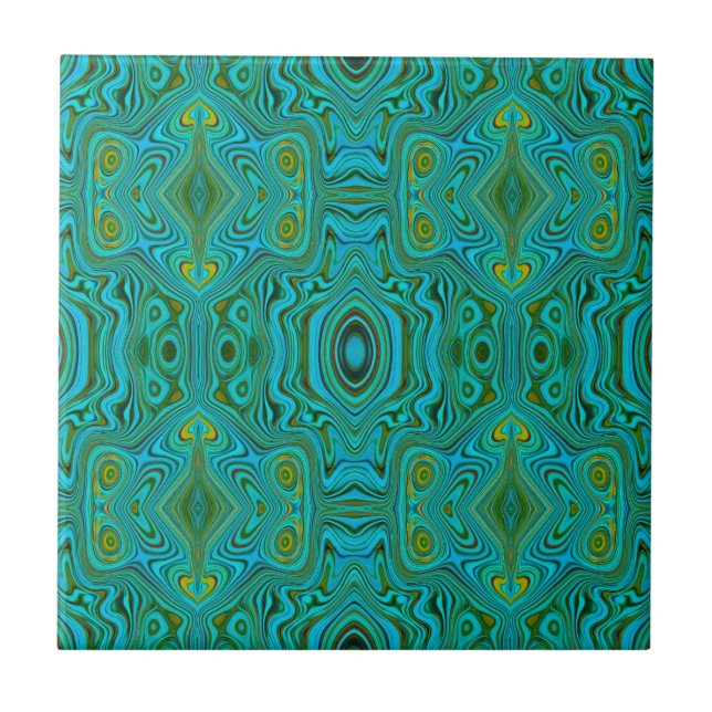 Trippy Retro Turquoise Chartreuse Abstract Pattern Tile (Front)