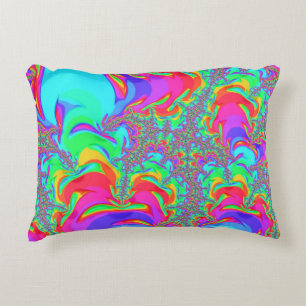 Trippy Retro Vibrant Neon Rainbow Fractal Art Accent Pillow
