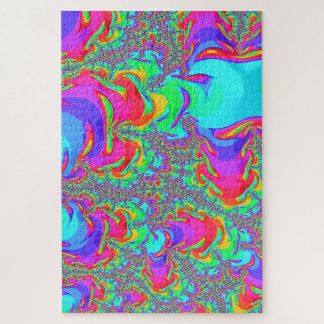 Trippy Retro Vibrant Neon Rainbow Fractal Art Jigsaw Puzzle (Vertical)