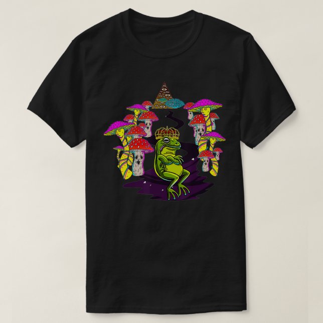 Trippy Royal King Frog Mushrooms Psychedelic Magic T-Shirt (Design Front)